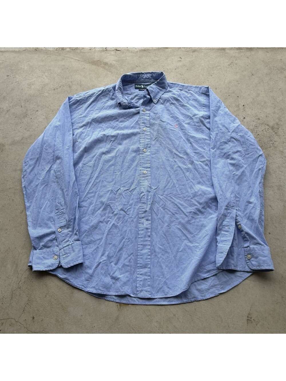 Polo Ralph Lauren Custom Fit Shirt Mens XL Blue Pink Gingham Button Down Cotton